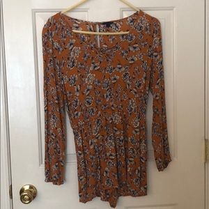 Orange and blue floral romper